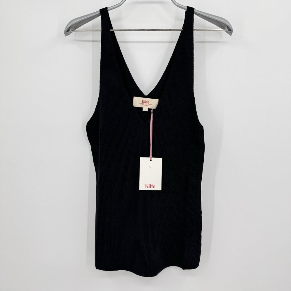Kilte Collection The Katherine Rib Knit Tank Top size 3 L/XL in Black Rayon